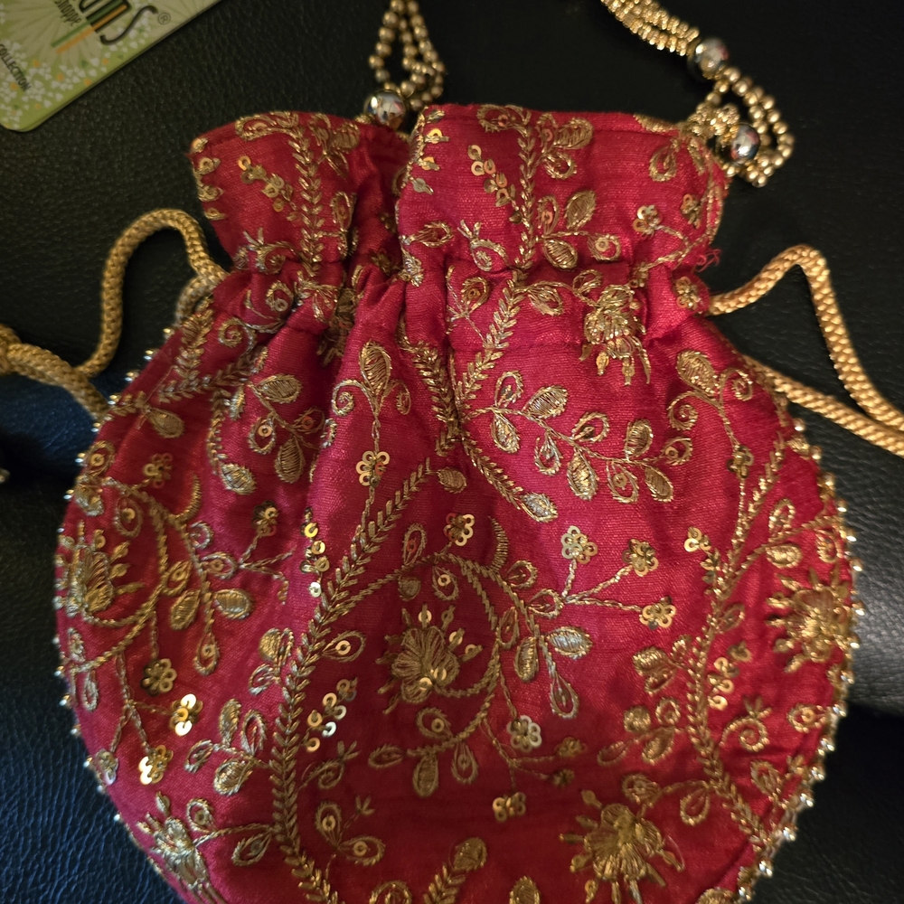 Elegant Red and Gold Embroidered Women's Bag